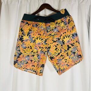 Quiksilver Floral Swim Trunks - Yellow, Orange, Black